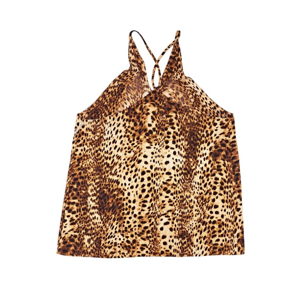Worthington Women Cheetah Print Strappy Tank Top Size Small Brown Crisscross - Picture 2 of 6